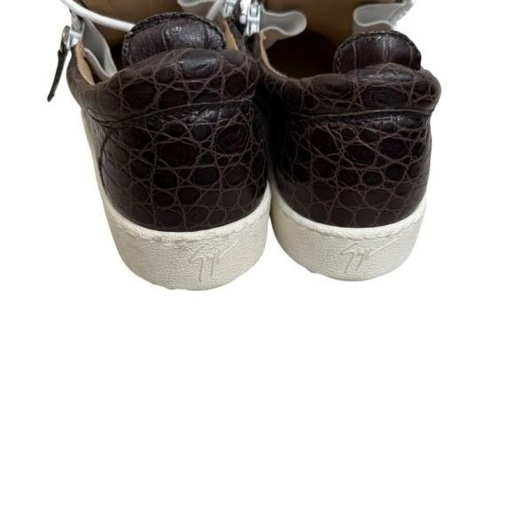 Giuseppe Zanotti Dark Brown Croc Embossed Leather Zip Sneakers Womens 41.5 $880 - Picture 7 of 9